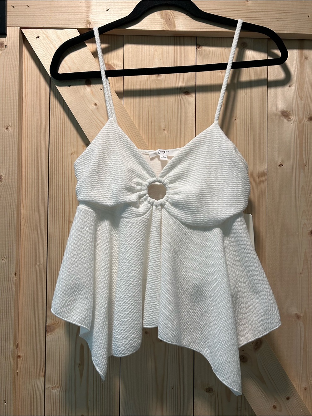 White Ring-Front Textured Spaghetti Cami